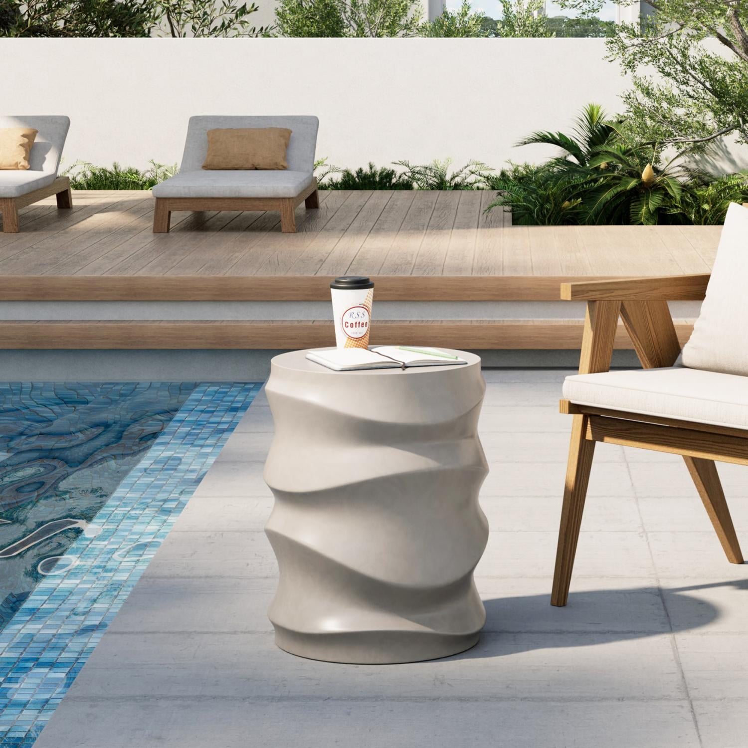 MOALCOFER 18" Concrete Outdoor Side Table, Round Accent End Table for Patio, Small Garden Stool or Plant Stand, Indoor/Outdoor Use,Grey