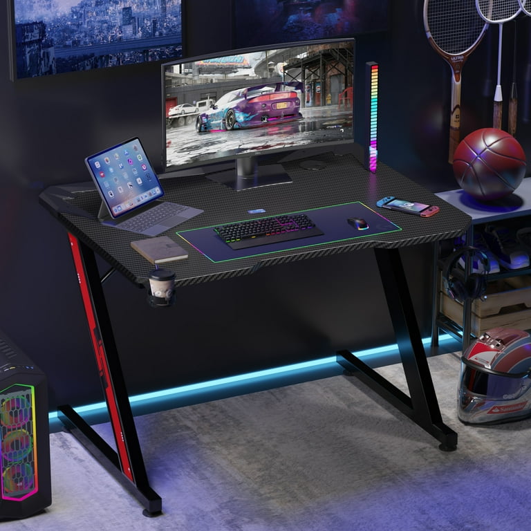 Homall 32'' Z-Shaped Gaming Desk, Carbon Fiber, Cup Holder Homall 32'' Z-Shaped Gaming Desk, Carbon Fiber, Cup Holder