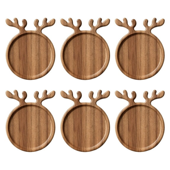 HUISZJ Antler Wooden Serving Trays Christmas Decoration, 6Pcs Round Charcuterie Dessert Board, Antler Platter for Xmas Supplies (10.24"x7.88"x0.6")
