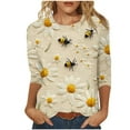 thumbnail image 2 of JTZGDY Fashion 3/4 Length Sleeve Crewneck T-Shirts for Women Cute Bee Printed Summer Tunic Tops Loose Oversized Graphic Holiday Gift Tees Blouse Yellow#12 M, 2 of 6