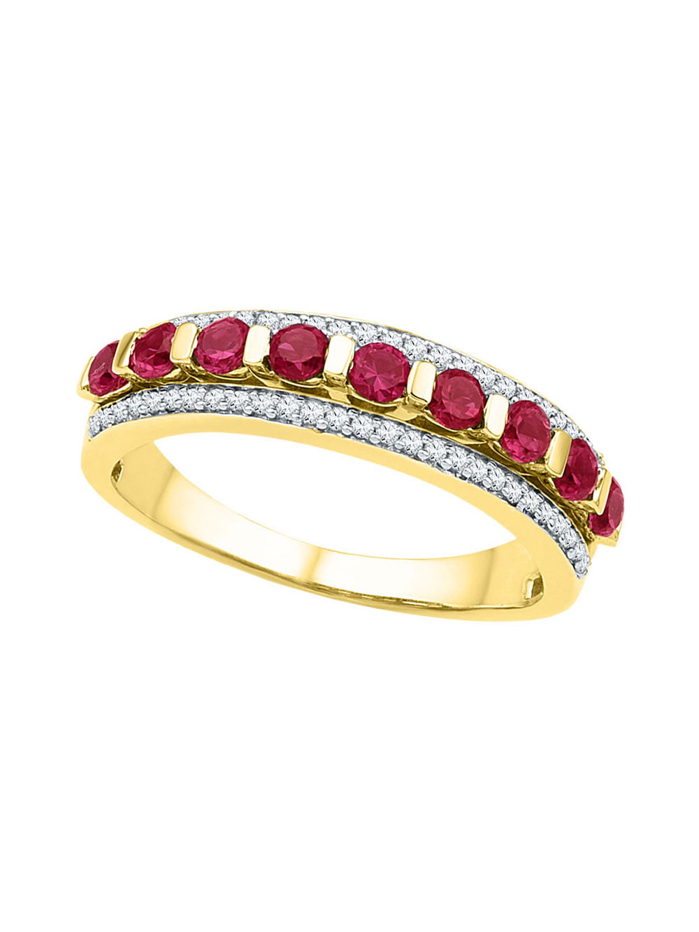 GemApex - 10k Yellow Gold Womens Round Lab-Created Ruby Band Ring 1 ct ...