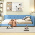 thumbnail image 5 of Harper & Bright Designs Modern Corner Daybed, Upholstered Full Size Daybed Sofa Bed with USB Ports, Linen Tufted Platform Bed Frame with L-Shape Headboard for Bedroom, Blue, 5 of 12