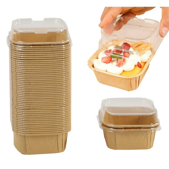 20 Pcs Mini Cake Pans with Lids,Bexikou 5oz Square Paper Loaf Pans for Baking,Small Brownie Baking Tins,Brownie Baking Cups Disposable Cupcake Cups for Wedding Birthday Baby Shower Party Supplies