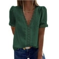 thumbnail image 2 of Hfyihgf Women's V Neck Lace Crochet Tops Casual Loose Summer Short Sleeve Swiss Dot Tops Tunic Shirts Blouses(Green,L), 2 of 8
