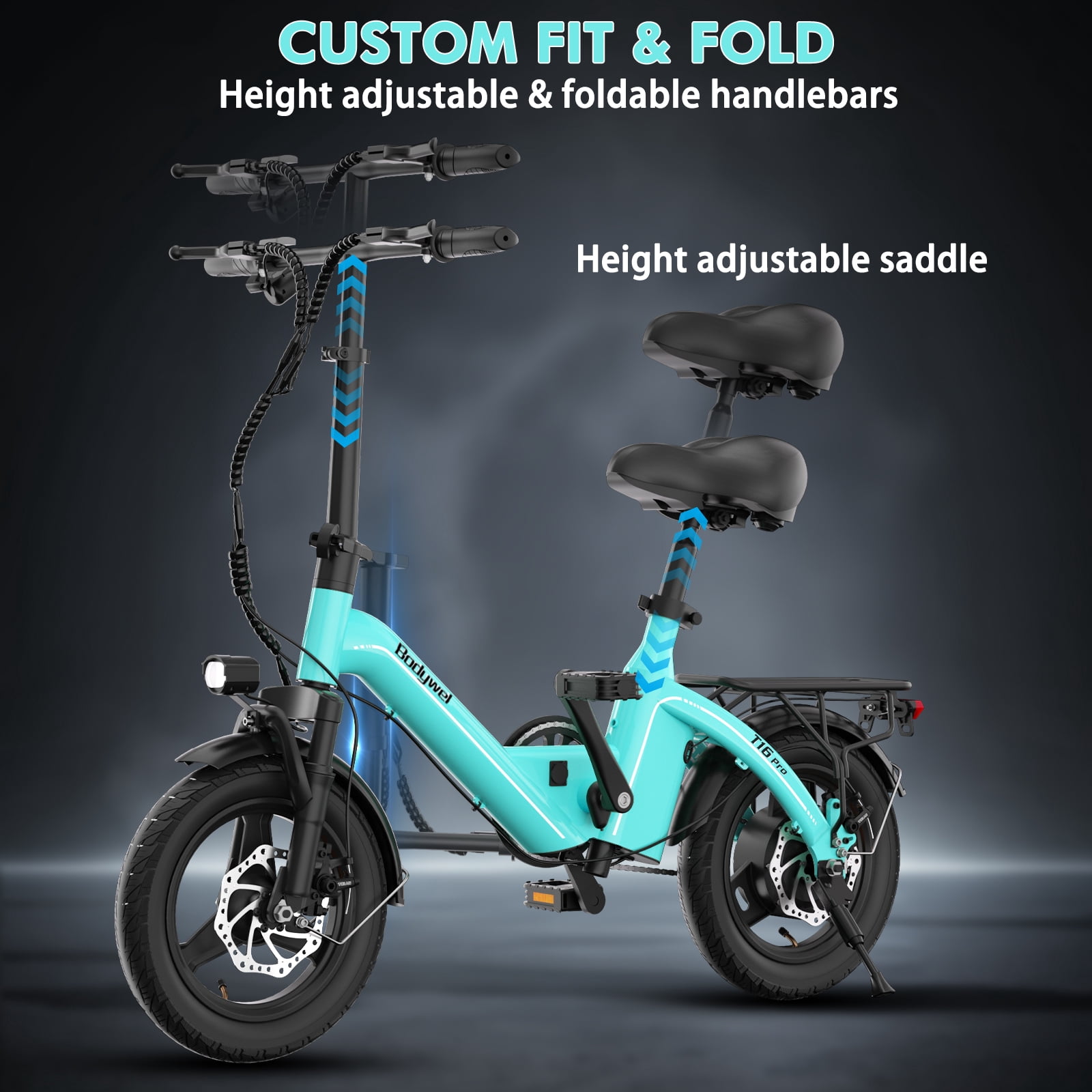 Folding Electric Bike for Adults and Teens, Bodywel 14" Electric Bicycle, 36V 13Ah Battery, 500W Motor E Bike, Mini Ebike for City Commuter, UL2849