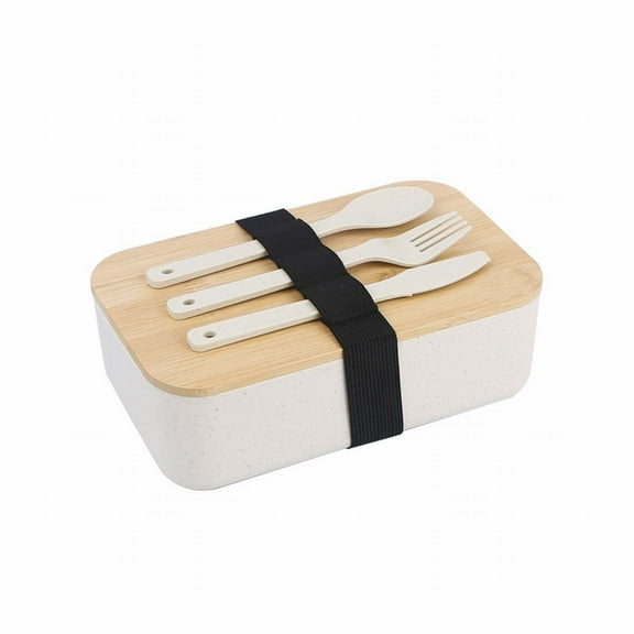 Miyuadkai Japanese Style Bamboo Wooden Lid Food Storage Box Beige 2, Box Lunch Box Japanese 2 Layer Food Container with Cutlery Spoon and Fork Divided Salad Box for Men and Women