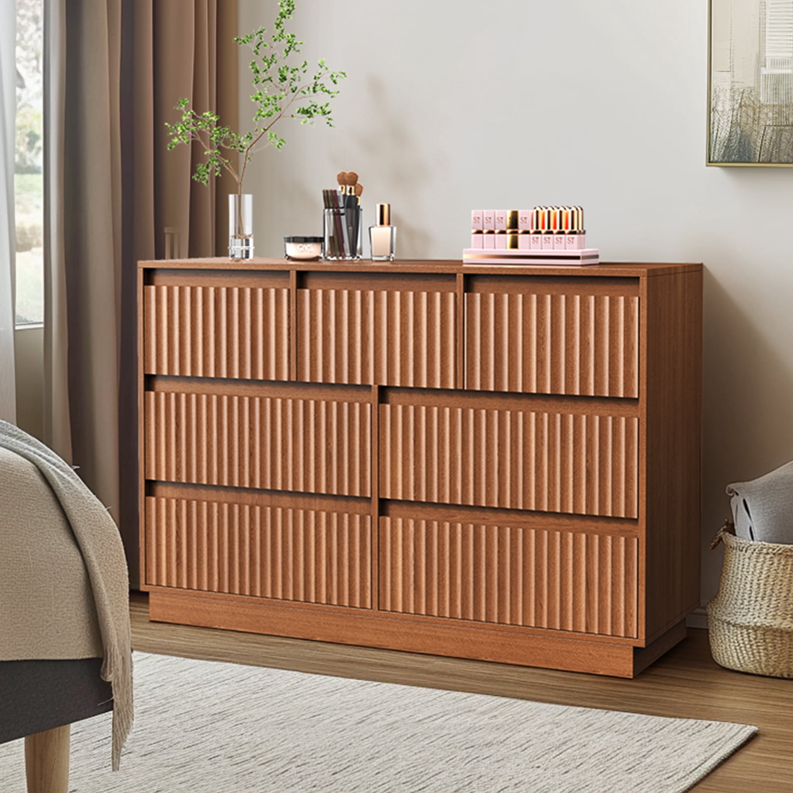 UPGO 7-Drawer Dresser 47"W Double Dresser With Waveform Fluted Panel
