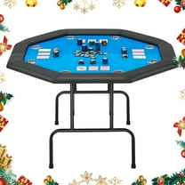 Homhum 8-Player Game Poker Table with Stainless Steel Cup Holder and Leg, Blue
