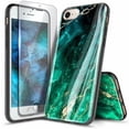 thumbnail image 2 of For iPhone 8 Plus Case, iPhone 7 Plus / iPhone 6s Plus / iPhone 6 Plus with Tempered Glass Screen Protector, Ultra Slim Thin Glossy Stylish, Gold Glitter Marble Design Phone Cover - Emerald, 2 of 5