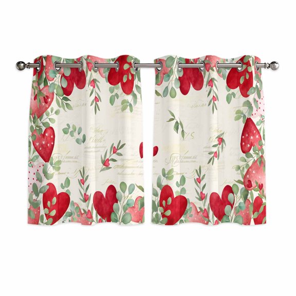 Valentines Love Heart Kitchen Curtains Window Panels, Eucalyptus Love Heart Red Insulated Window Treatment Curtain, Grommet Curtains for Bedroom/Living Room/Bathroom, 2 Piece 42"Wx54"L