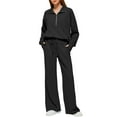 thumbnail image 2 of SWSMCLT Women's Billowy 2 Piece Outfit Shirt With Pants Set Comfy Half Zip Fall Chic Jogger Band Collar Long Sleeve Activewear Set Black XX-Large, 2 of 5