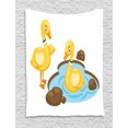 thumbnail image 1 of Duck Tapestry, Funny Cartoon Illustration of Two Ducks in a Pond Nursery Composition, Wall Hanging for Bedroom Living Room Dorm Decor, 40"W X 60"L, Mustard Umber and Pale Blue, by Ambesonne, 1 of 2