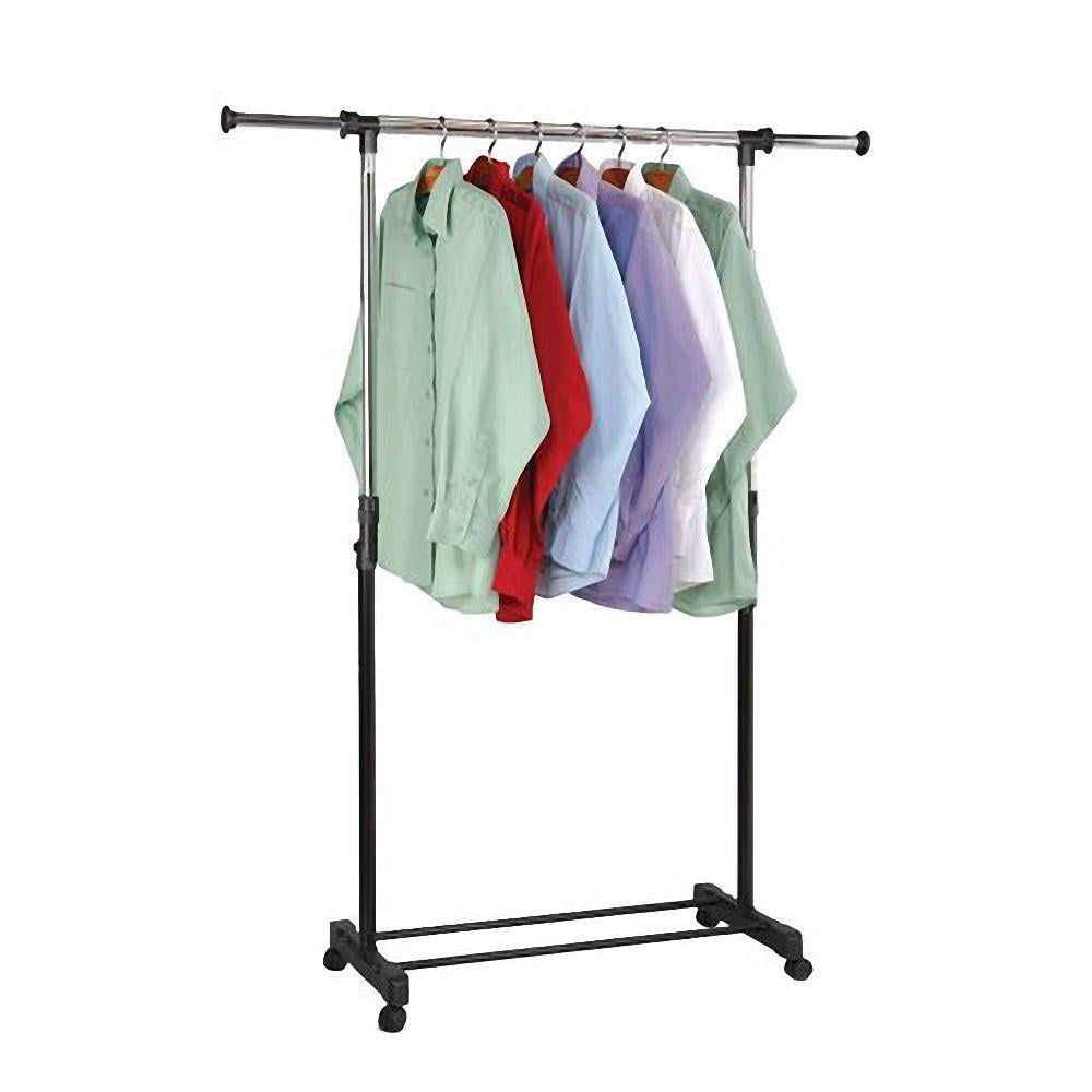 Single-bar Vertical /& Horizontal Stretching Stand Clothes Rack Black /& Silver Adjustable Clothes Garment Rack