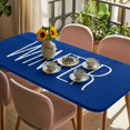 thumbnail image 3 of Winter Navy Blue Table Cloths for 4 Foot Rectangle Tables, Christmas Xmas Modern Minimalist Words Art Patio Waterproof Elastic Fitted Tablecloths, Washable Rectangular Table Cover for Camping, 3 of 8
