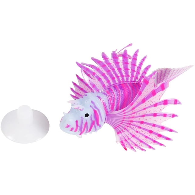 Pez león artificial brillante, pez falso luminoso, adorno para pecera de acuario, pez de simulación de brillo flotante para decoración de pecera (púrpura)