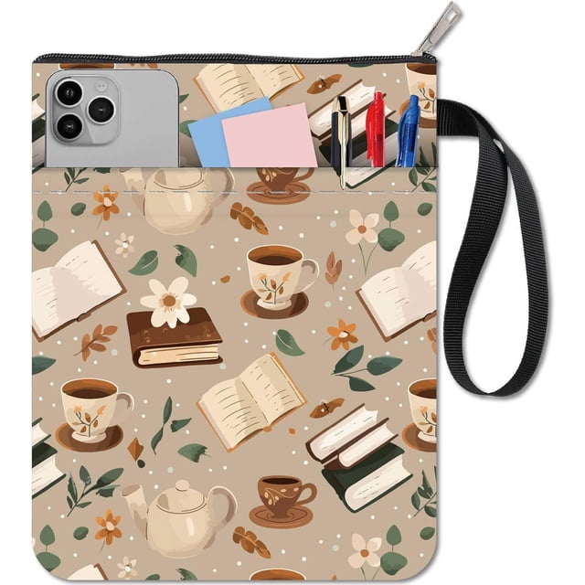 Funda de tela para libro de café, bolsa con cremallera y funda adicional, juego de té de tela, hojas, protector rectangular, bolsa de envoltura lavable