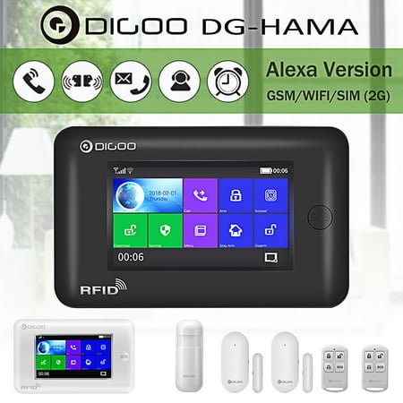 DIGOO DG-HAMA Touch Screen 433MHz GSM WIFI DIY Smart Home Burglar Security Alarm Alert System Accessories，Auto Dial Call wirelessalarmsystem SMS Message Push，Phone APP Control PIR Window Door