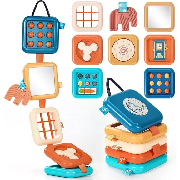 BUTOMKY Montessori Busy Board Busy Cube for Toddlers 1-3, Sensory Activity Travel Toys for Baby 12-18 Months, Car Airplane Essentials Learning Educational Birthday Gifts for Boys Girls