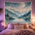 thumbnail image 2 of Mountain Lake Scene in Moonlit Night, Dreamy Watercolor for Nature Lovers, Serene Landscape Art Decor, Housewarming Gift, Tapestry Wall Hanging for Bedroom and Living Room, 2 of 7