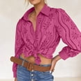 thumbnail image 4 of XFLWAM Women's Eyelet Hollow Out Lace Tops Puff Long Sleeve Button Down Shirts Spring Summer Dressy Causal Business Work Out Blouse, 4 of 9
