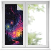 Window Privacy Film Starry Moon Stained Glass Window Film Decorative Sun Block Window Cover Forest Modern Abstract Art Window Clings Static Adhesive Sticker for Bathroom 19.6"x39.3"