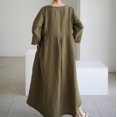 thumbnail image 4 of WTOBBY Fashionable Solid-Color Round-Neck Long-Sleeve Loose Swing Pocket Dress for Ladies Flowy A-Line Silhouette with Functional Pockets Casual Chic for Everyday Outings and Errands,Army Green L, 4 of 7