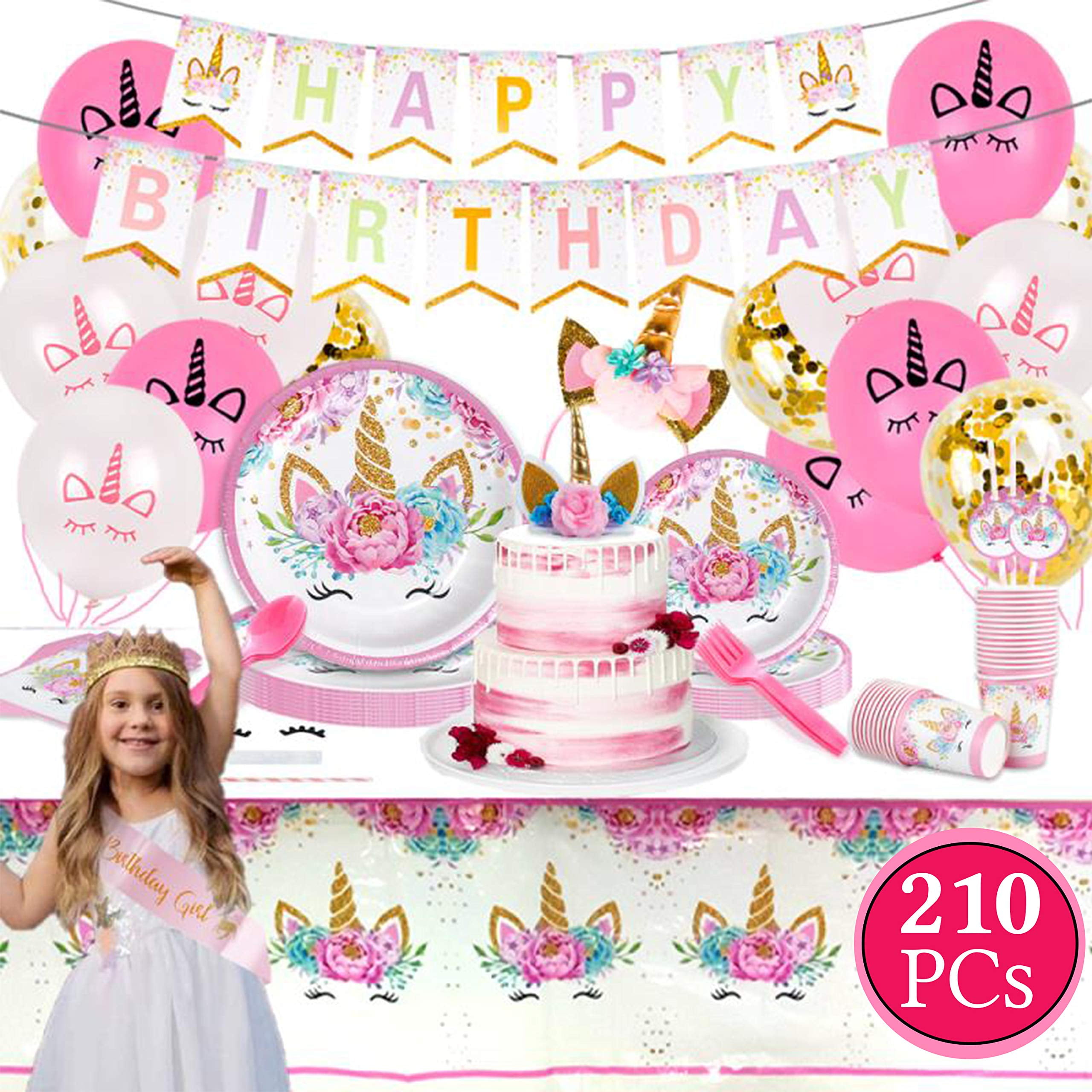 Girls Pink Stars 1st Birthday Party Dessert Plates Paper Tableware Accessories 