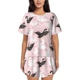 thumbnail image 1 of Fotbe Swan And Flowers2 Conjunto de Pijama Estampado para Mujer, 2 Piezas, Ropa de Dormir con Camiseta de Manga Corta y Shorts Suaves-Large, 1 of 6