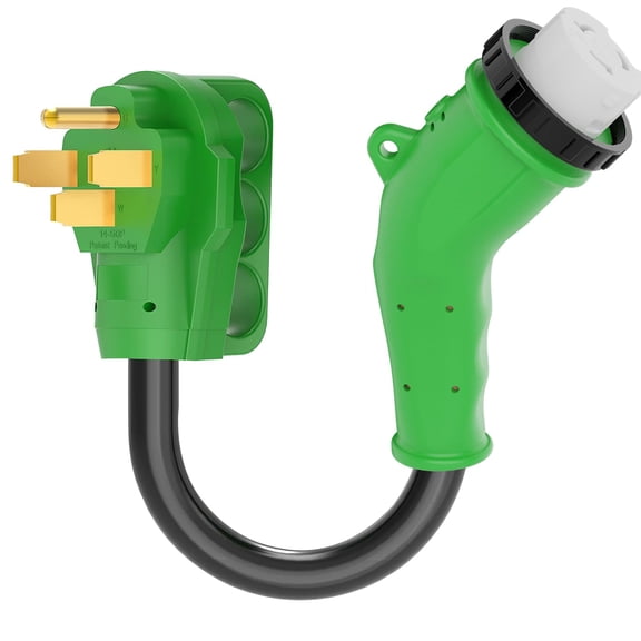 RVGUARD 50 Amp to 50 Amp RV Adapter Cord with 135 Degree Locking Connector, NEMA 14-50P to NEMA SS2-50R Electrical Power Adapter with LED Power Indicator, 18 Inch, Green, ETL Listed