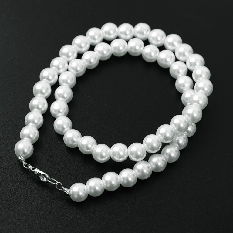 Collier Perles Blanches/roses Fait Main - Fermoir Lobster, Perles Faux Perles Sur Fil Métal