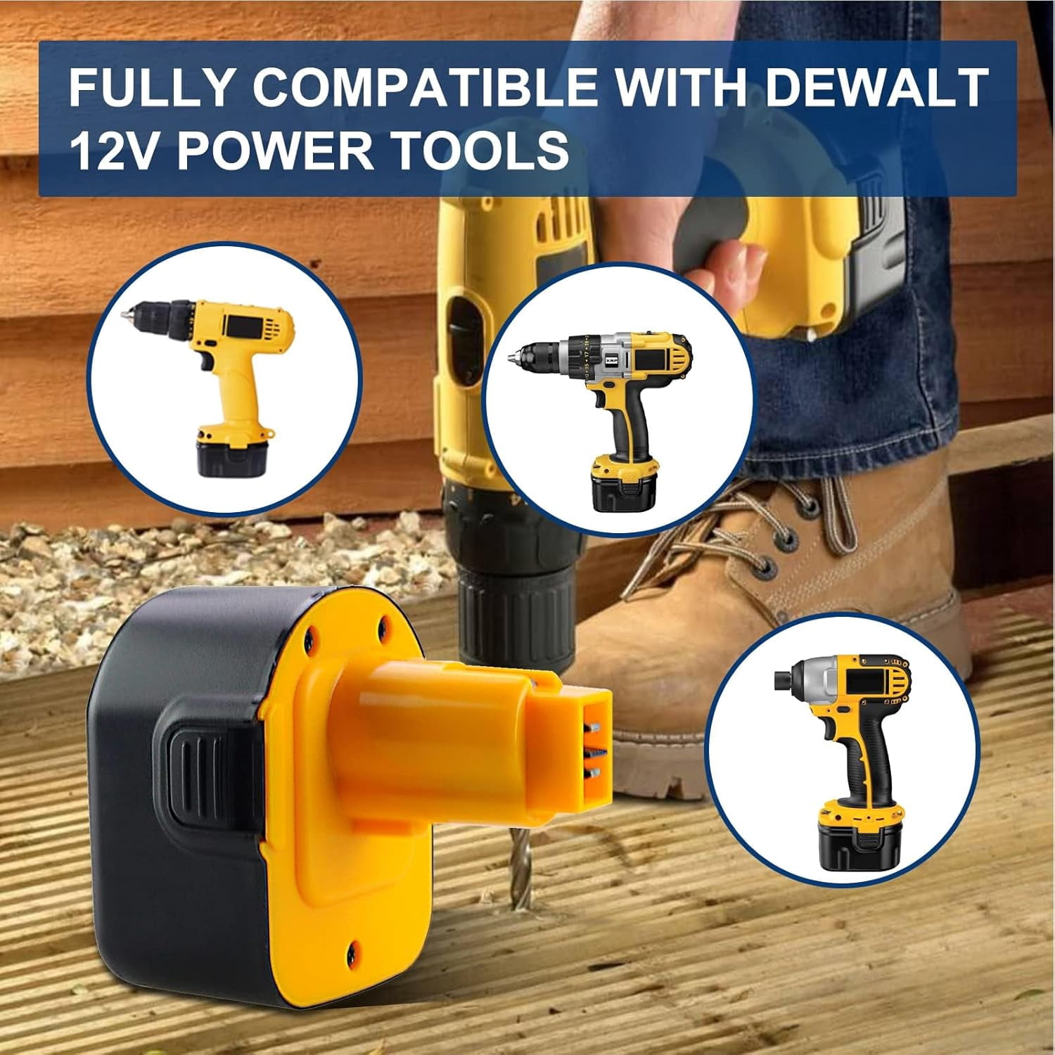 2PACK 12V 3.6Ah Ni-MH Replacement Battery Compatible with Dewalt 12v Battery DW9071 DW9072 DC9071 DE9037 DE9071 DE9072 DE9074 DE9075 152250-27 397745-01 Cordless Power Tools & 1x DC9310 Charger