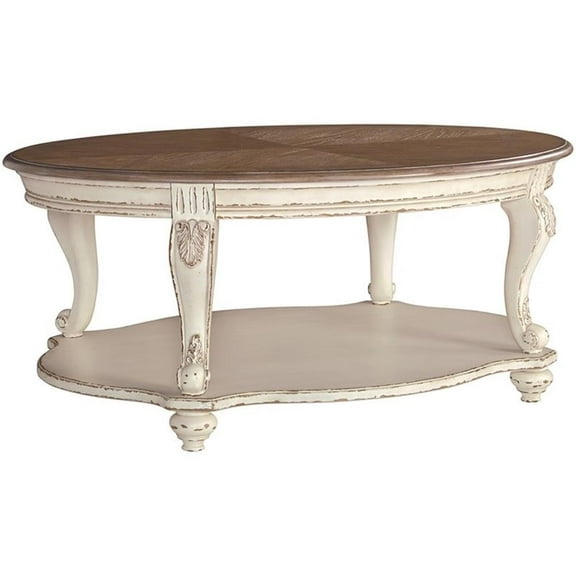 Bowery Hill Oval Coffee Table in Chipped White and Brown