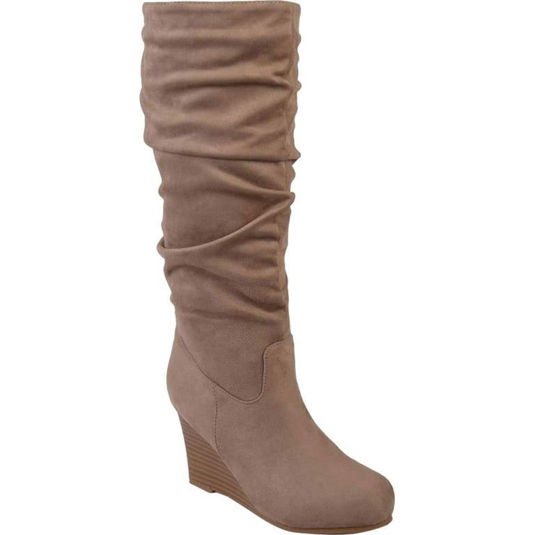 Wide calf wedge top knee high boots