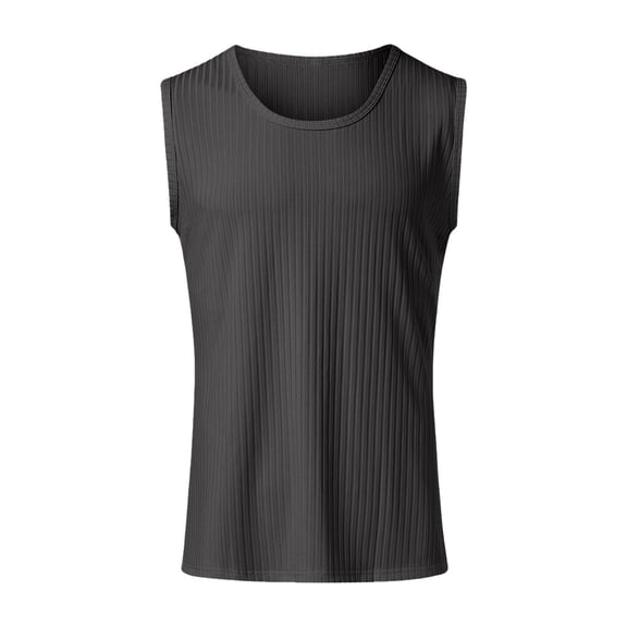 Mens Ribbed Tank Top Casual Workout Sleeveless Shirts Soft Gym Muscle Bodybuilding Tee Undershirts Summer Beach Clothes Dark Gray, Size XXL