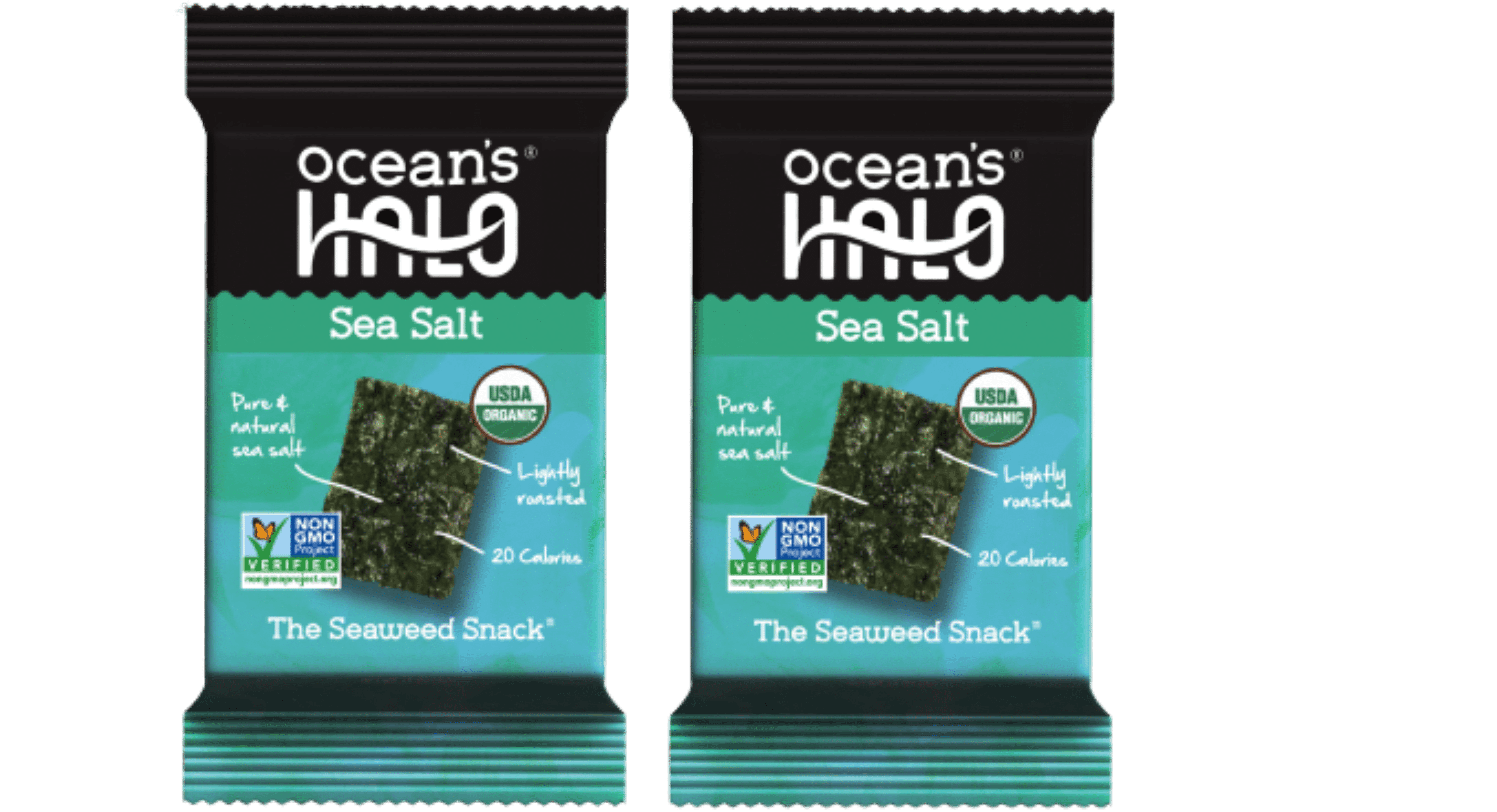 Ocean's Halo, Seaweed Snack, Sea Salt Organic , Vegan, Glutenfree, 2pk