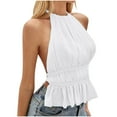 thumbnail image 2 of Heisall Womens Summer Tops Halter Neck Backless Tie Detail Sexy Y2K Style Solid Color Fashion Blouses, 2 of 8