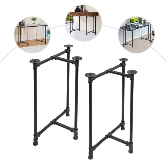 28-Inch Industrial Metal Table Legs (2pcs) - Black Heavy Duty Desk/Dining Table Support Legs