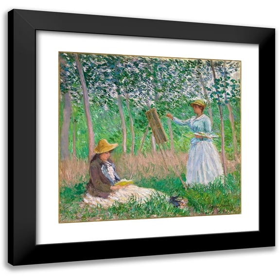 Claude Monet 13x12 Black Modern Framed Museum Art Print Titled - In the Woods at Giverny- Blanche Hoschede at Her Easel with Suzanne Hoschede Reading