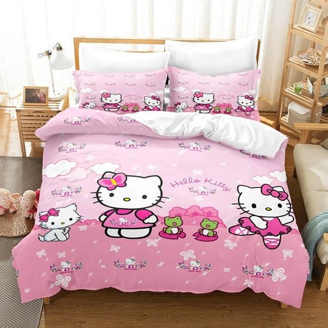Hello Kitty Housse de Couette, Ensemble de Literie, Impression 3D, Microfibre Douce, Housse de couette-ZJKDGJKJ