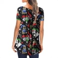 thumbnail image 4 of 2023 Women's Floral Tunic Tops Casual Blouse V Neck Short Sleeve Buttons Up T-Shirts, 4 of 6