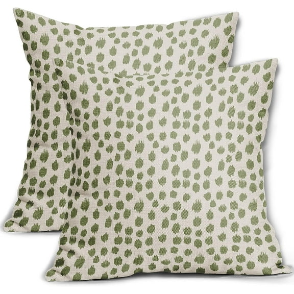 Sweetshow Sage Green Cream Pillow Covers 18x18 Set of 2 Boho Design Polka Dot Throw Pillows Modern Brush Strokes Print Decorative Outdoor Pillowcase Square Cushion Cover Linen Case for Sofa Couch Bed