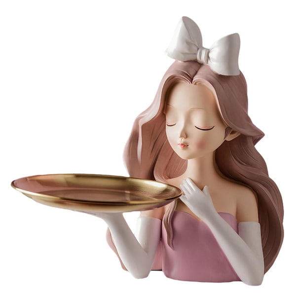 Toystoory Nordic Style Girl Statue Candy Storage Office Gifts Tray Decor Figurine Home Decoración del hogar lazo