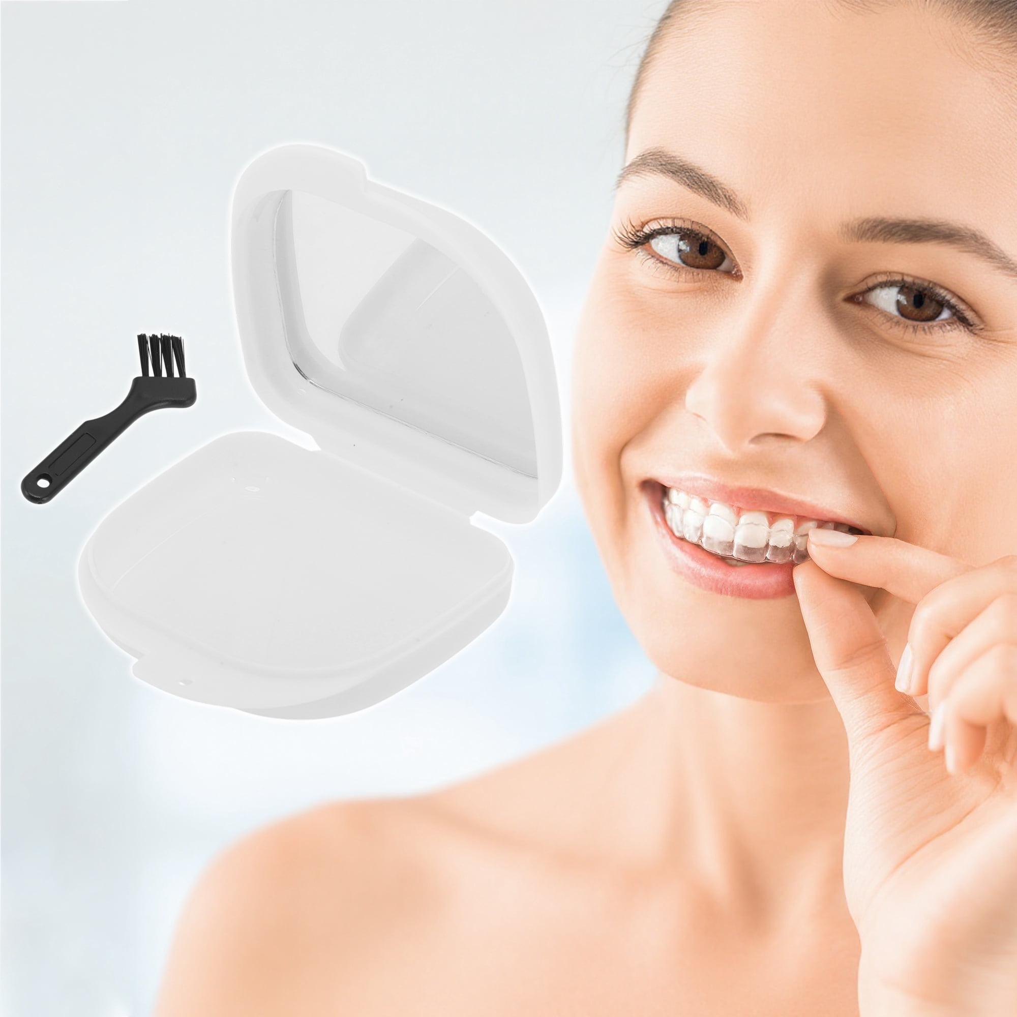 Unique Bargains Compact Braces Box with Brush 1 Set White