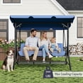 thumbnail image 4 of LAZZO 3-Seat Outdoor Porch Swing with Footrest, Reclining Lounge Bed Convertible, Adjustable Canopy & Removable Cushions, Blue, 4 of 9