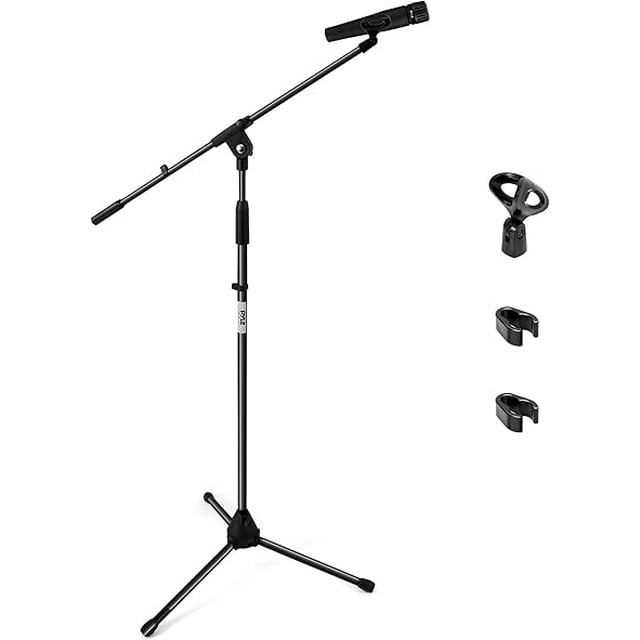 Tripie de Micrófono Plegable Pyle, Montaje Universal para Micrófono Ajustable en Altura de 95 cm a 165 cm, Brazo Telescópico Extensible hasta 71 cm, Bloqueo por Perilla de Tensión
