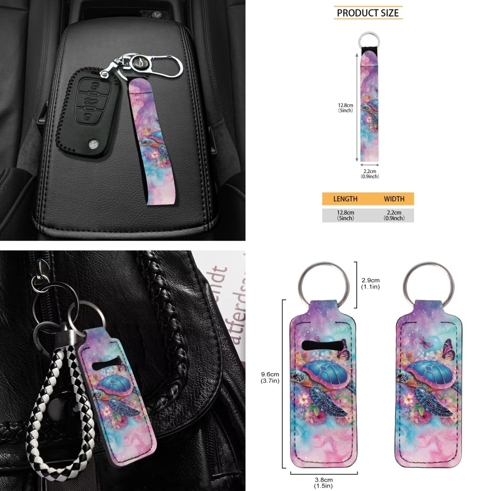 Garronmavis Aesthetic Turtle Car Seat Cover Full Set 16 Pieces Car Seat Belt Covers Keychain Gear Shifting Knob Cup Mats Auto Rear View Mirror Cover