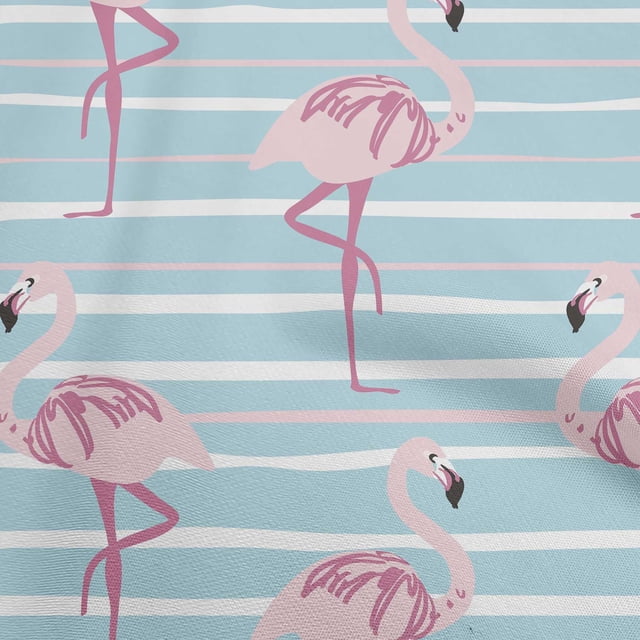 oneOone Rayon Light Blue Fabric Tropical Flamingo With Stripes Craft Projects Decor Fabric Printed By The Yard 56 Inch Wide