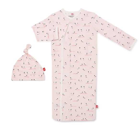 Pijama Magnético para Recién Nacido Modal con Bata y Gorrito Rosa