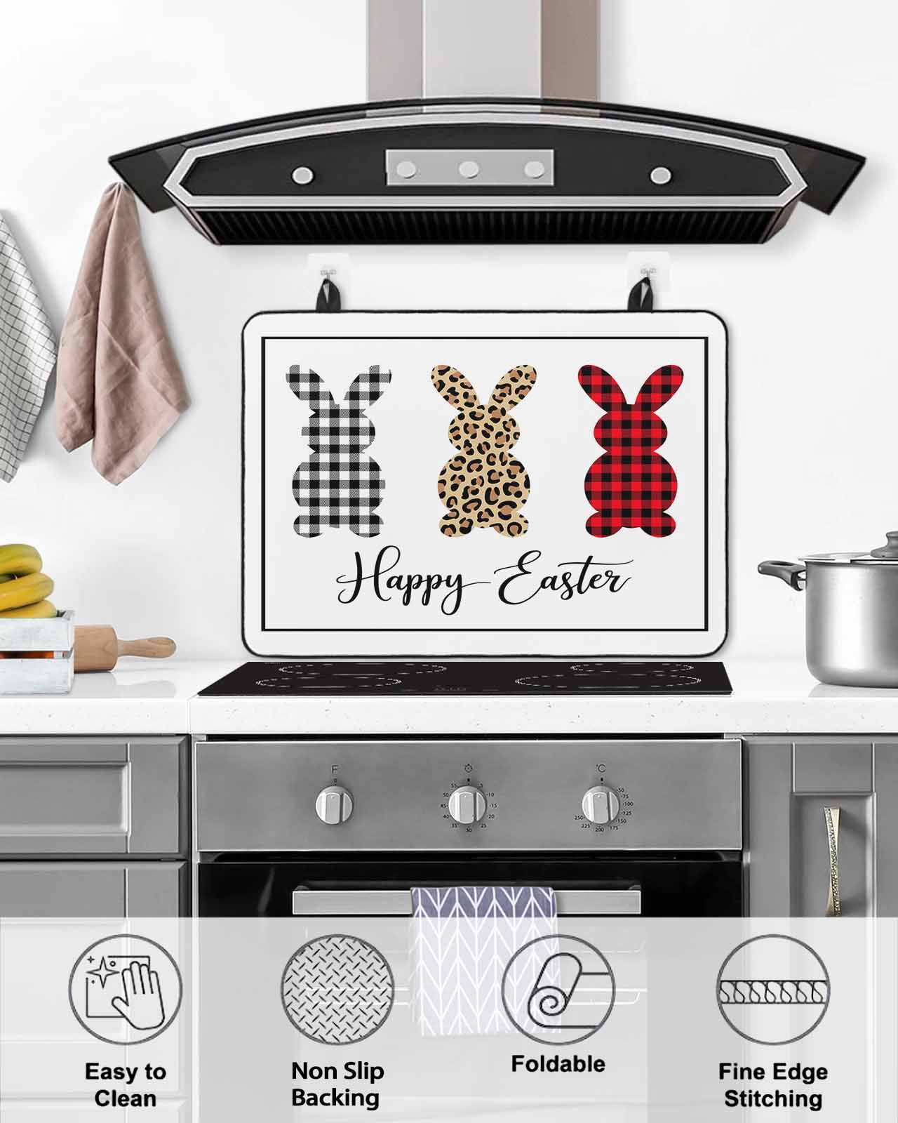 Large Induction Cooktop Protector Mat Easter Stove Top Covers for Electric Stove, Simple Leopard Print Buffalo Plaid Rabbits Bunny Decorative Stove Burner Cover Mats, Glass Top Stove Cover