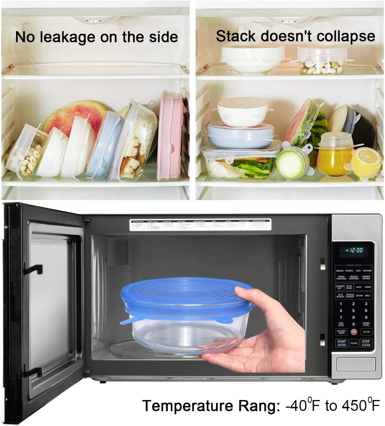 12 Pcs Silicone Stretch Lids, Reusable Durable and Expandable Lids, Keeping Food Fresh, Durable and Stretchable to Fit Various Sizes and Shapes of Containers, Microwave and Dishwasher Safe 6 Sizes